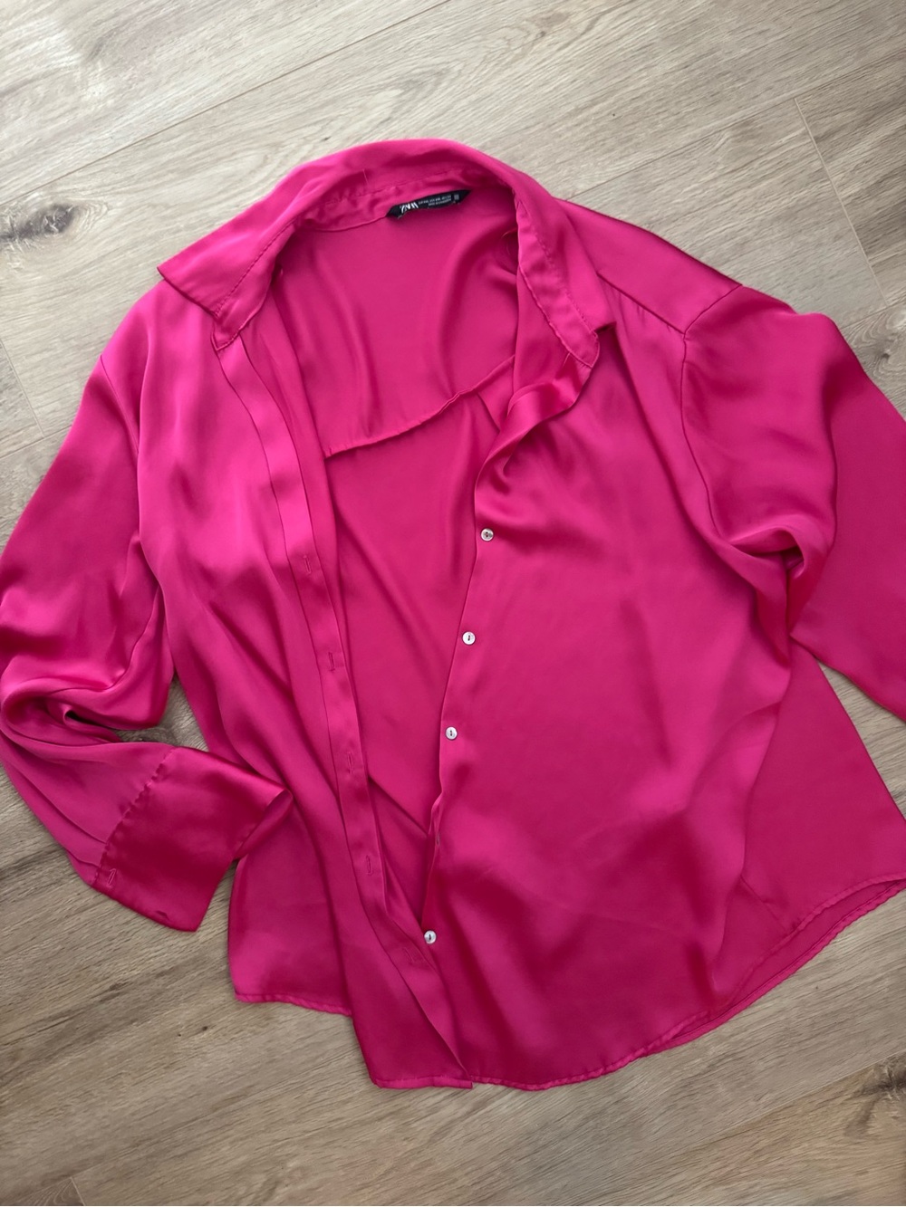 Zara Hot Pink Satin Button-Down Blouse